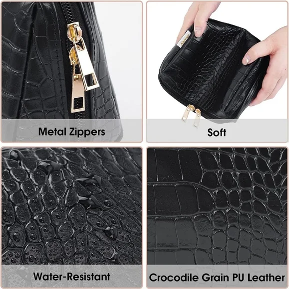 Faux Croc Vegan Leather Makeup Case - Picture 2 of 10